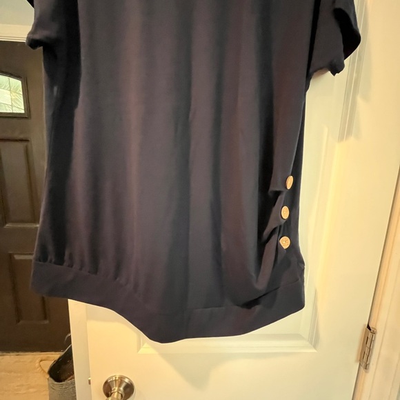 Navy Blue Women's Top with Button Detail - Picture 2 of 9